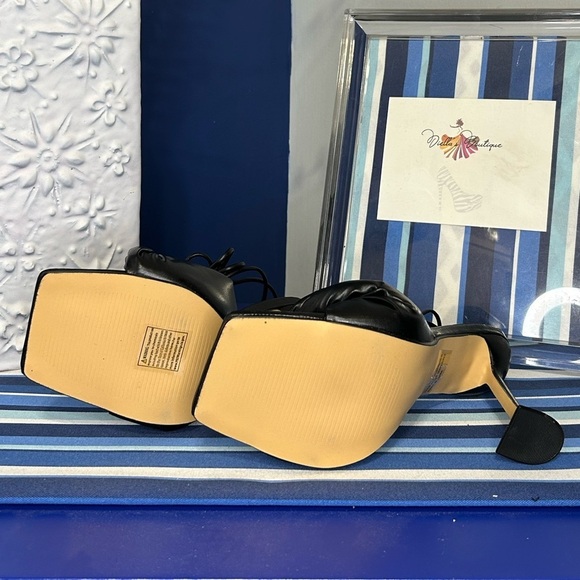 Black square toe knotted strappy wrap tie up high heel sandals sz 10 - Picture 16 of 16